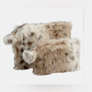 PB Teen Faux Fur Snow Leopard Beauty Pouches Set of 2
